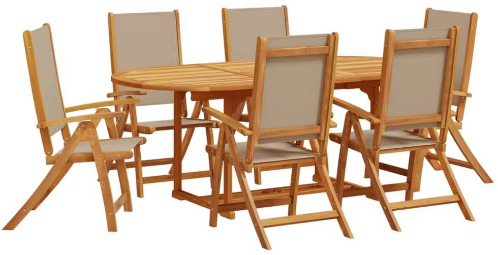 Lauko baldų komplektas Sodo valgomojo komplektas, 7 dalių, akacija ir tekstilenas