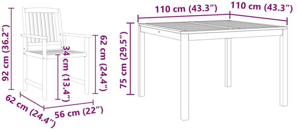 Lauko baldų komplektas Sodo valgomojo komplektas 5 vnt. Ruda Kietos akacijos mediena