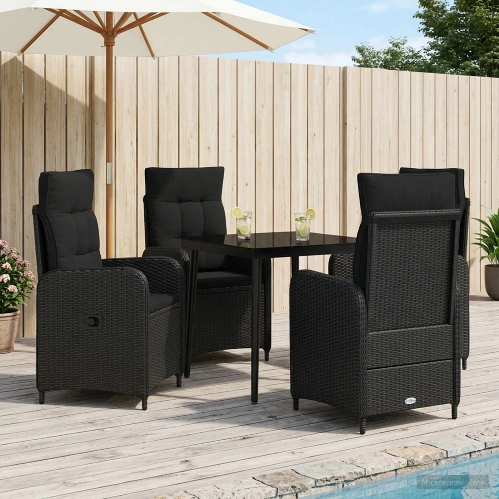 Lauko baldų komplektas Sofa Stalo Rinkinys 5 vnt. Juoda