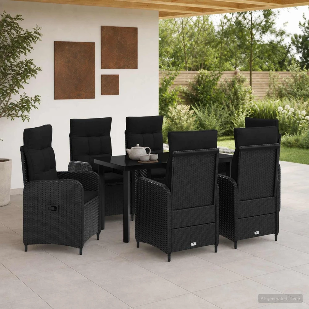 Lauko baldų komplektas Sofa Stalo Rinkinys 7 vnt. Juoda