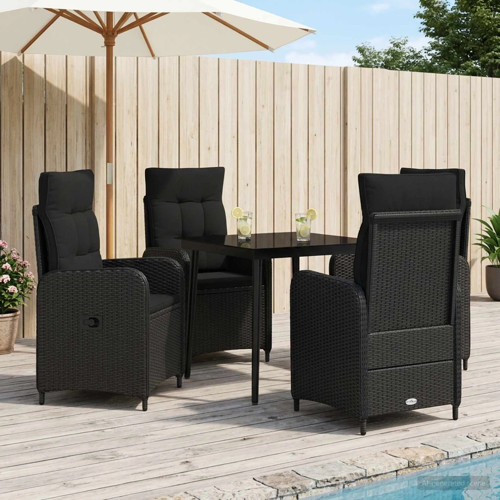 Lauko baldų komplektas Sofa Stalo Rinkinys 5 vnt. Juoda