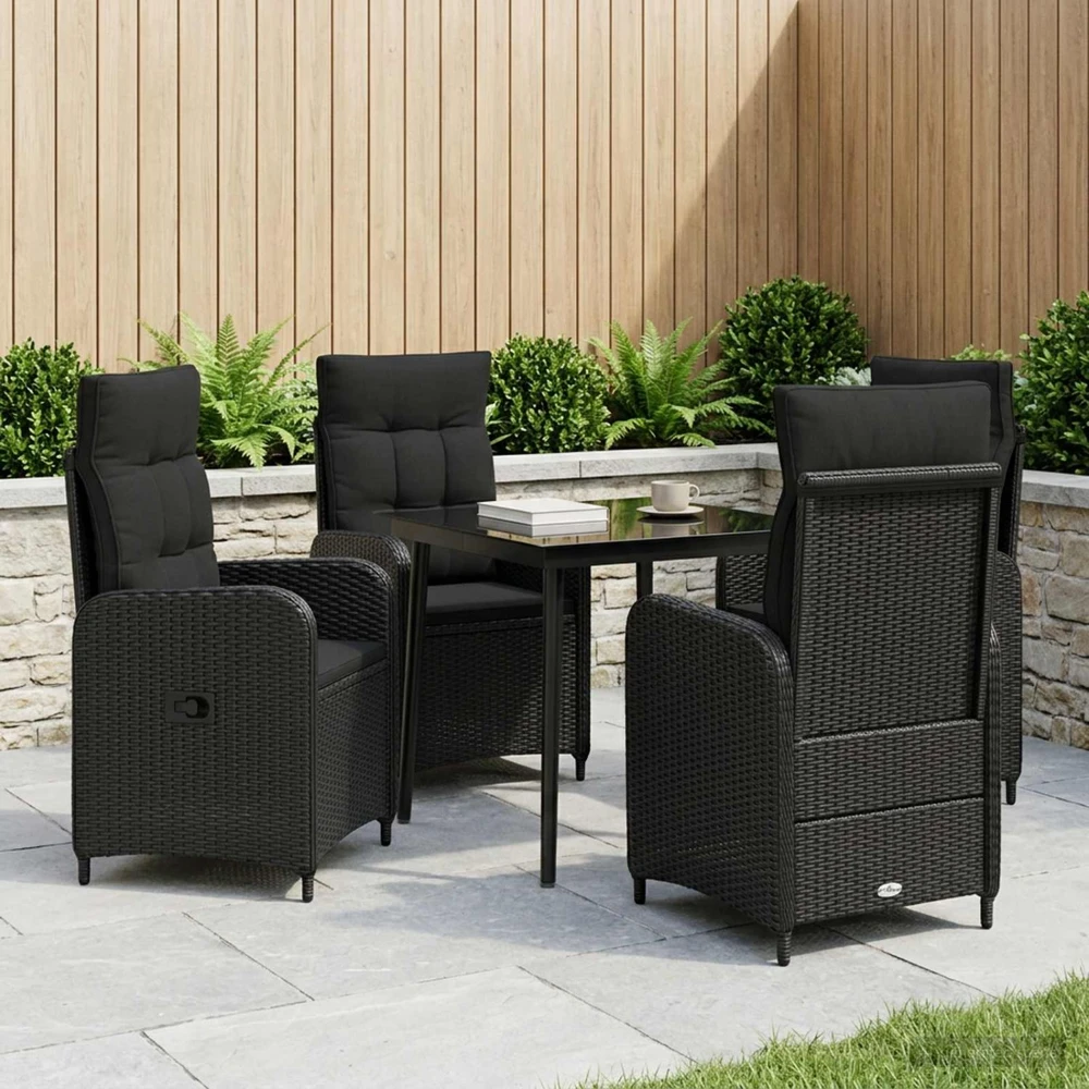 Lauko baldų komplektas Sofa Stalo Rinkinys 5 vnt. Juoda