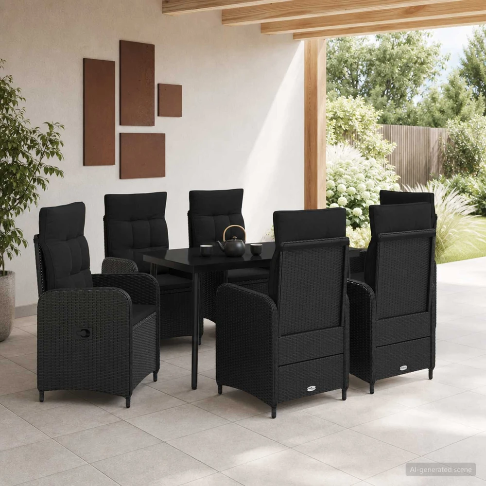 Lauko baldų komplektas Sofa Stalo Rinkinys 7 vnt. Juoda