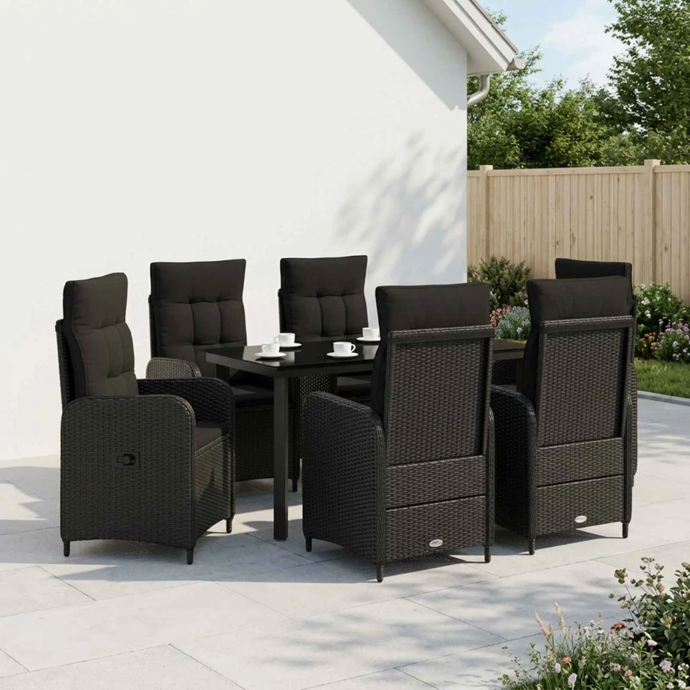 Lauko baldų komplektas Sofa Stalo Rinkinys 7 vnt. Juoda