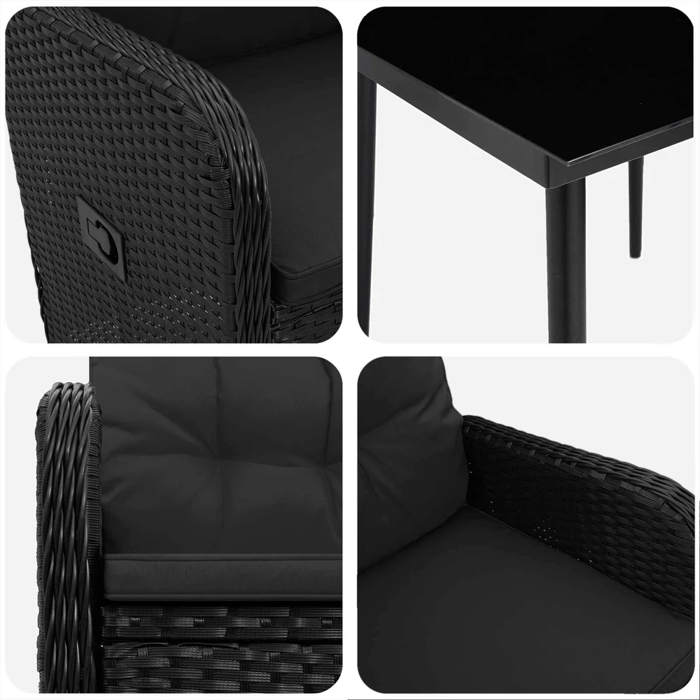 Lauko baldų komplektas Sofa Stalo Rinkinys 7 vnt. Juoda