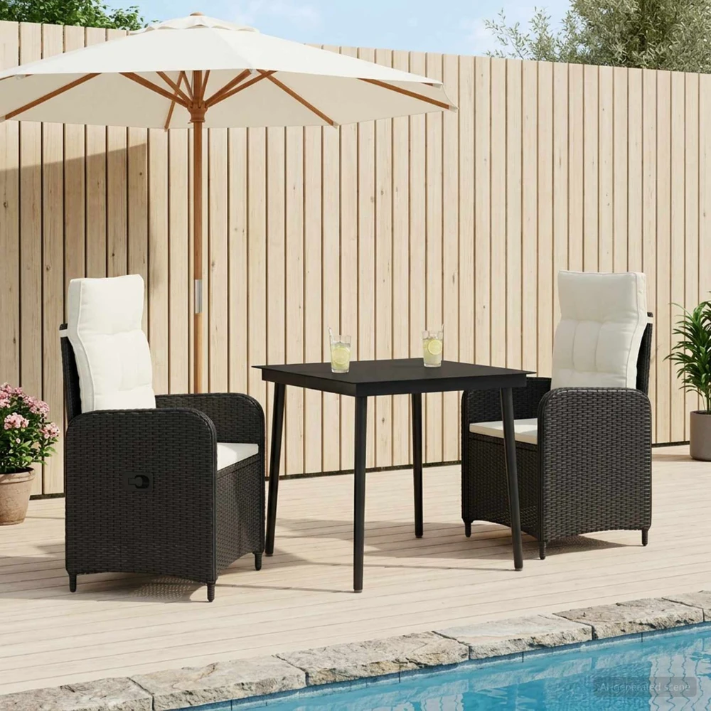 Lauko baldų komplektas Sofa Stalo Rinkinys 3 vnt. Juoda ir kreminė balta