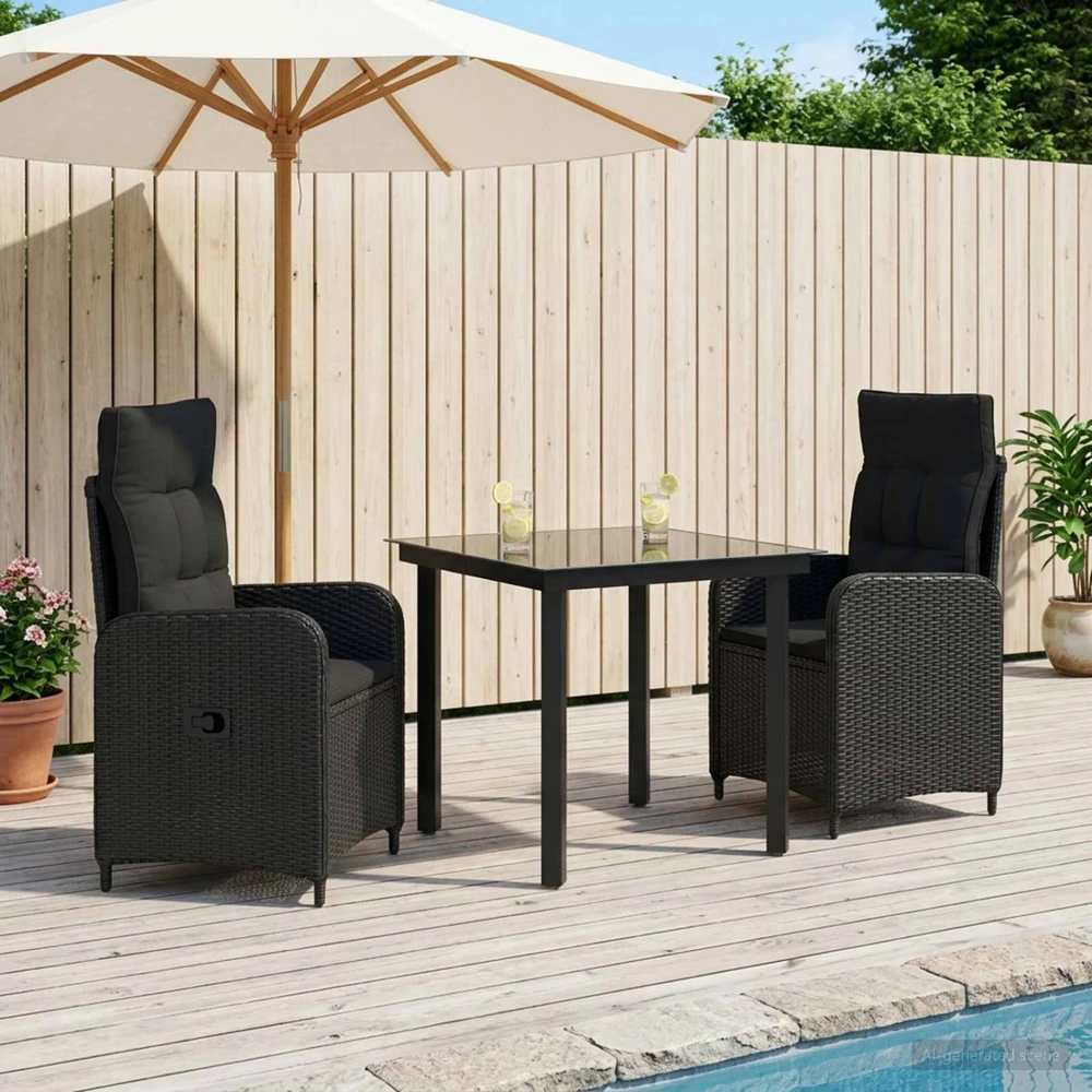 Lauko baldų komplektas Sofa Stalo Rinkinys 3 vnt. Juoda