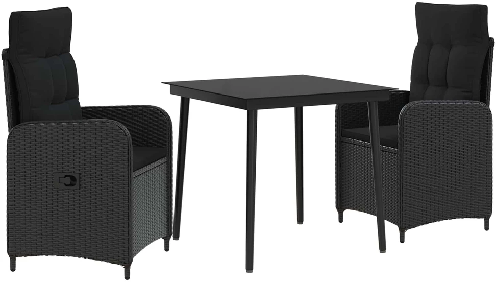 Lauko baldų komplektas Sofa Stalo Rinkinys 3 vnt. Juoda