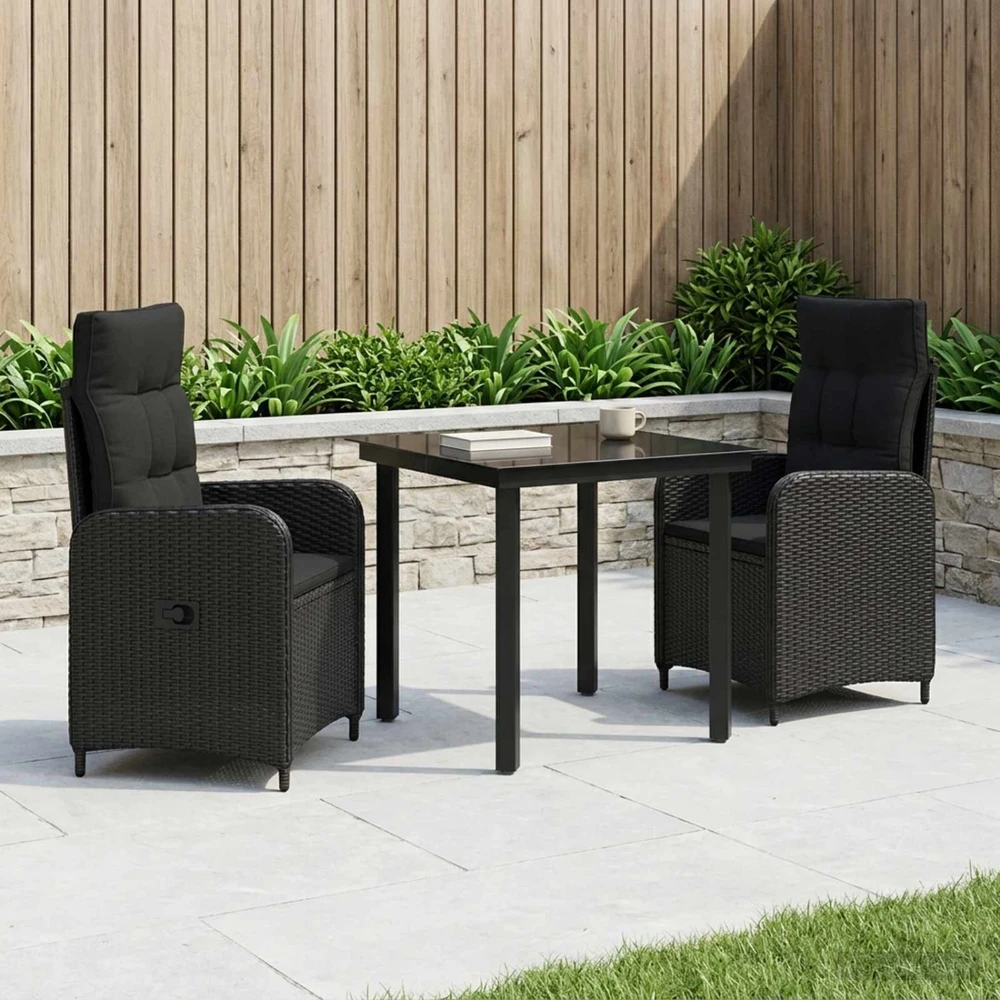 Lauko baldų komplektas Sofa Stalo Rinkinys 3 vnt. Juoda