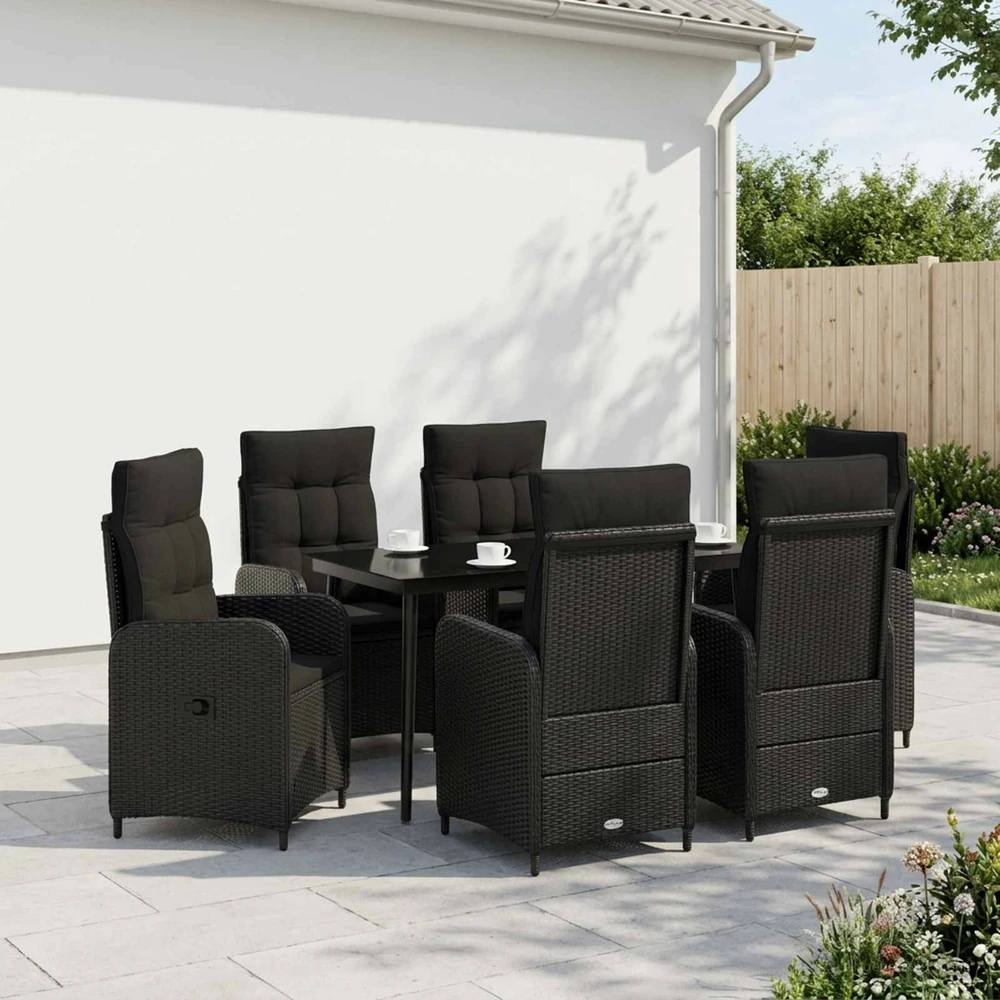 Lauko baldų komplektas Sofa Stalo Rinkinys 7 vnt. Juoda