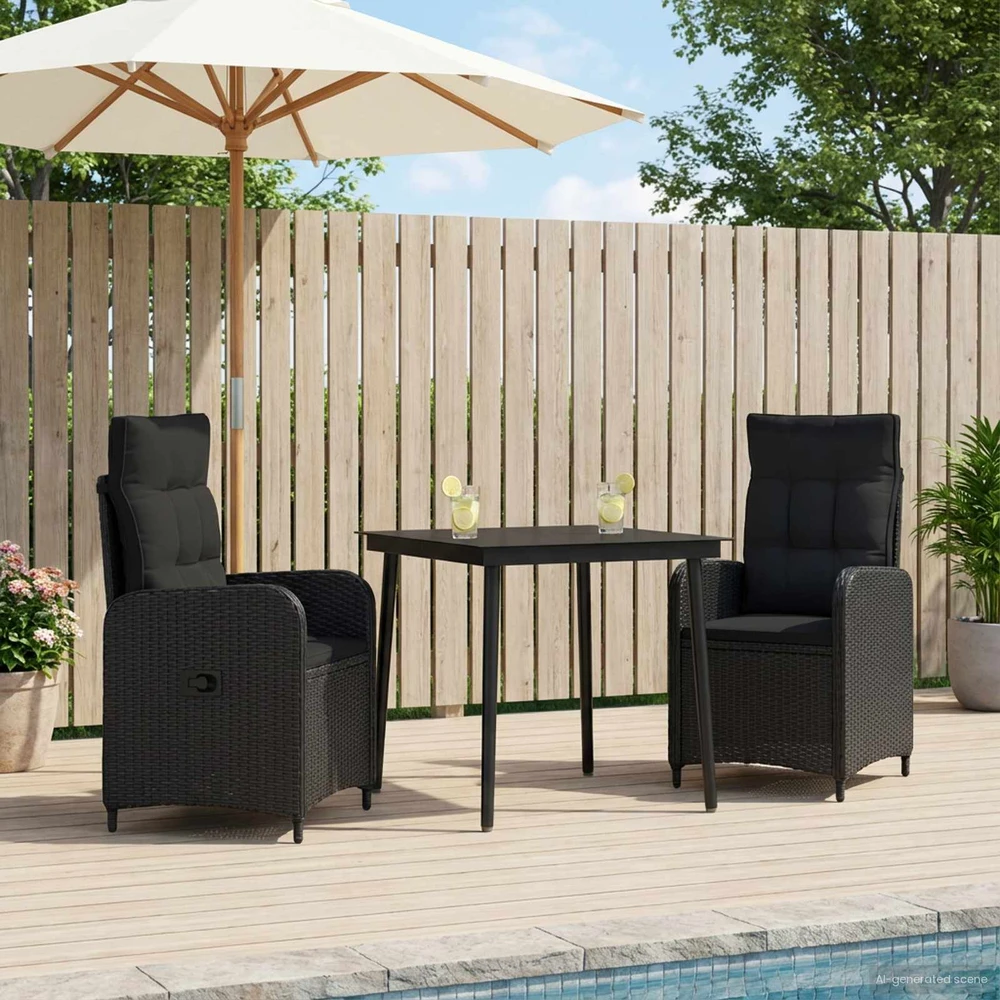 Lauko baldų komplektas Sofa Stalo Rinkinys 3 vnt. Juoda