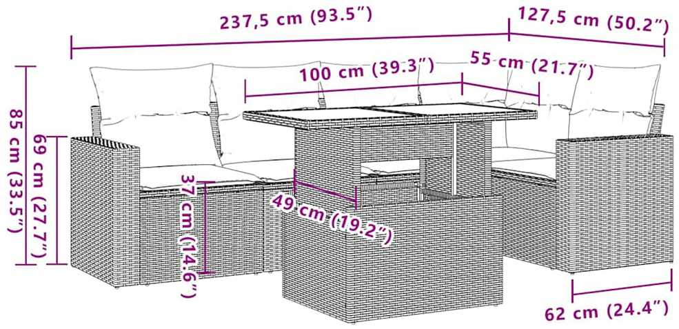 Sofa Sofos komplektas su pagalvėlėmis, 6 dalių, smėlio, poliratanas