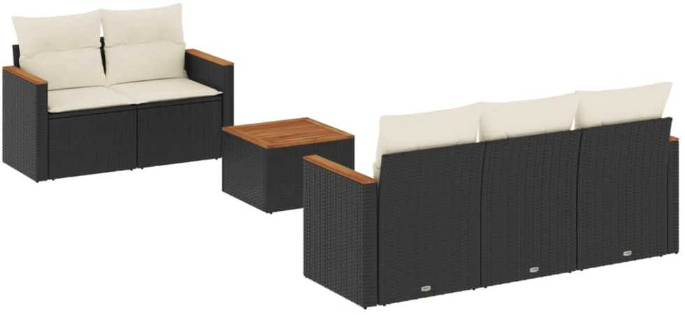 Lauko baldų komplektas Sofos komplektas su pagalvėlėmis, 6 dalių, juodas, poliratanas