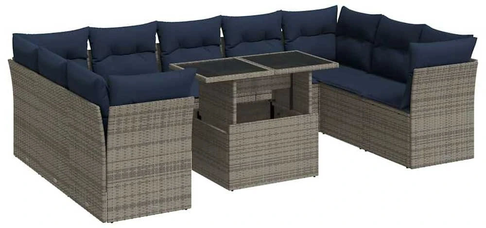 Sofa Sofos komplektas su pagalvėlėmis, 10 dalių, poliratanas/akacija