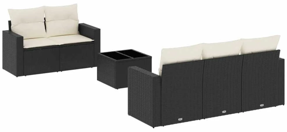 Lauko baldų komplektas Sofos komplektas su pagalvėlėmis, 6 dalių, juodas, poliratanas