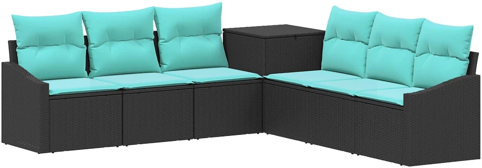 Lauko baldų komplektas Sofos komplektas 7 vnt. Juoda ir mėlyna 123 x 62 x 69 cm
