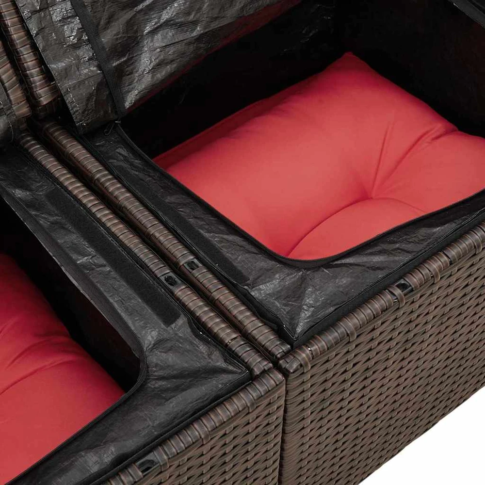 Lauko baldų komplektas Sofos komplektas 5 vnt. Ruda ir raudona poliratanas