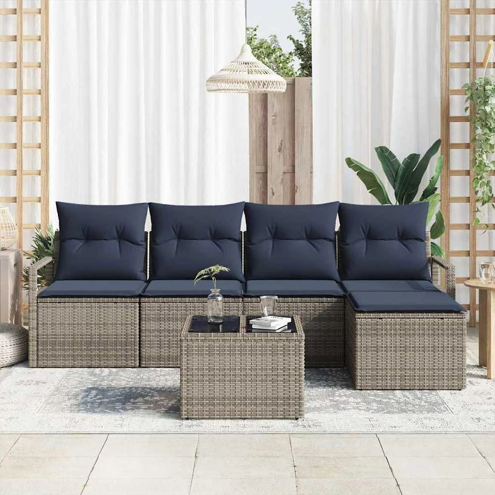 Lauko baldų komplektas Sofos komplektas su pagalve 6 pcs Pilka poliratanas