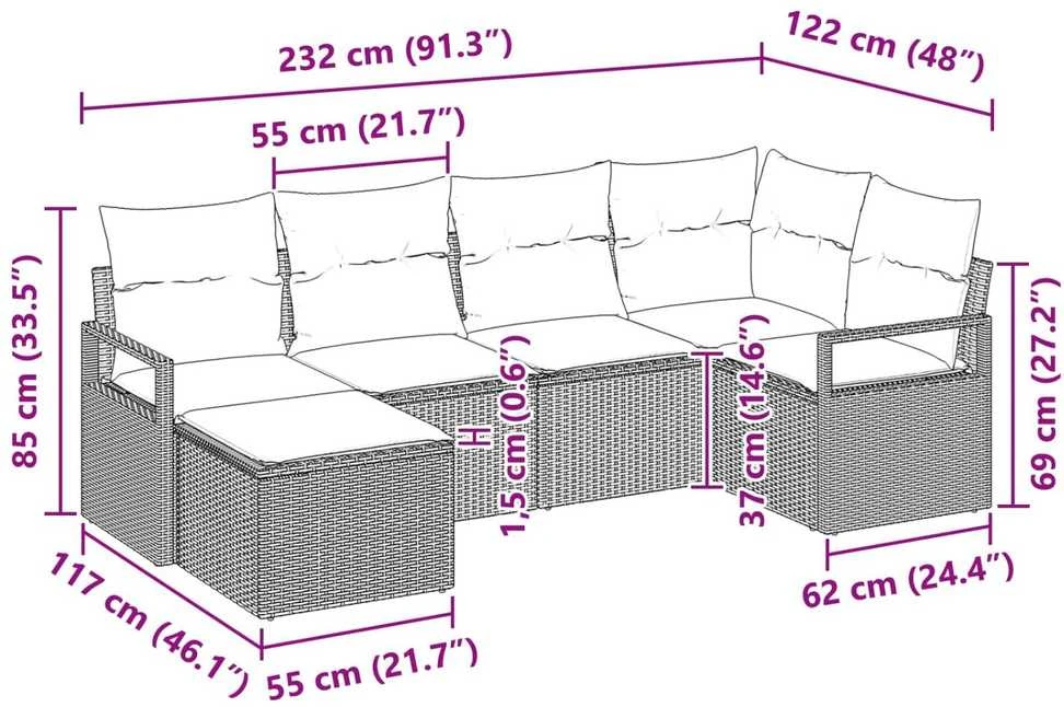 Sofos komplektas 6 vnt. Pilka poliratanas
