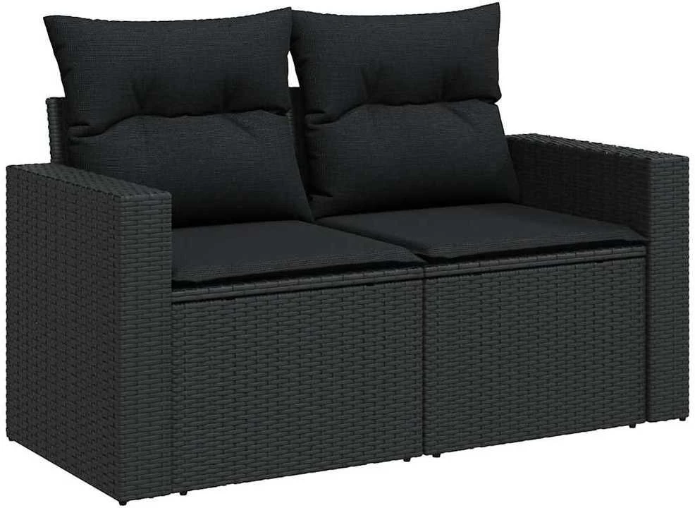 Lauko baldų komplektas Sofos komplektas su pagalvėlėmis, 8 dalių, juodas, poliratanas