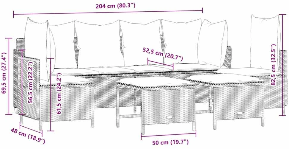 Lauko baldų komplektas Sofos komplektas su pagalvėlėmis, 5 dalių, rudas, poliratanas