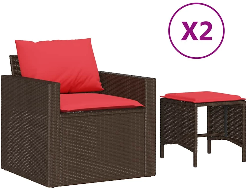Lauko baldų komplektas Sofos komplektas su pagalvėlėmis, 4 dalių, rudas, poliratanas