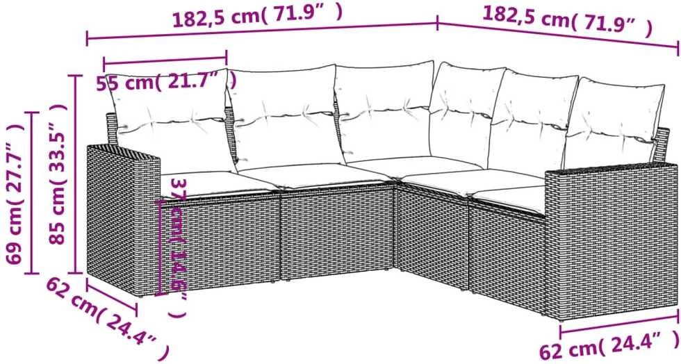 Lauko baldų komplektas Sofos komplektas su pagalvėlėmis, 5 dalių, pilkas, poliratanas
