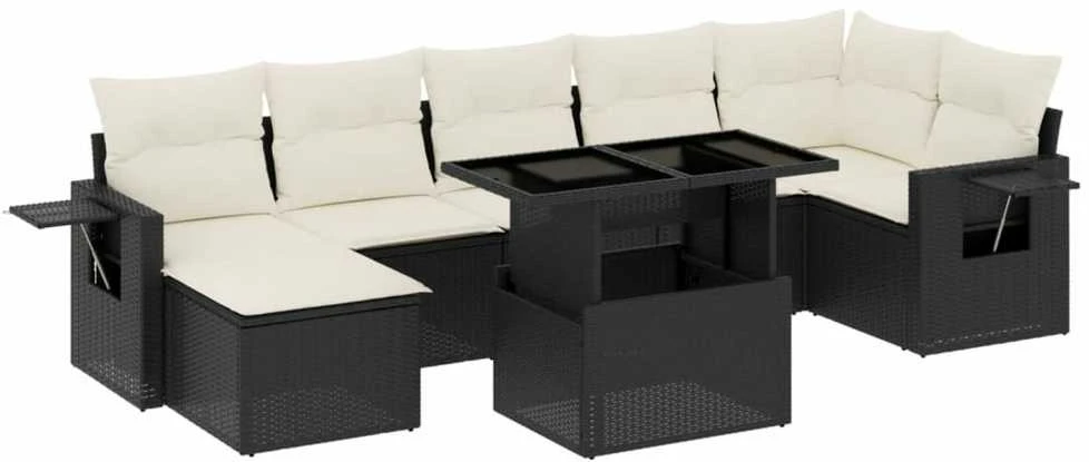 Lauko baldų komplektas Sofos komplektas su pagalvėlėmis, 8 dalių, juodas, poliratanas