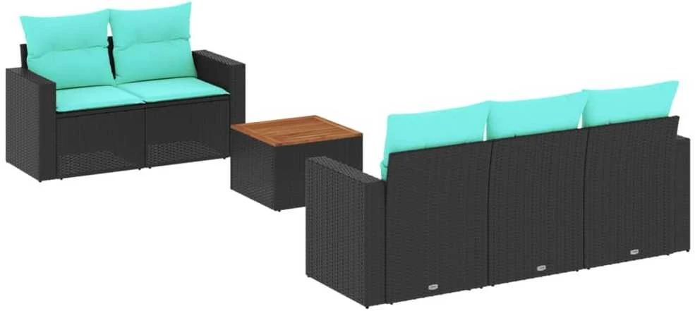Lauko baldų komplektas Sofos komplektas su pagalvėlėmis, 6 dalių, juodas, poliratanas