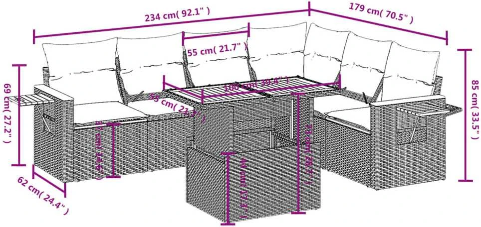 Lauko baldų komplektas Sofos komplektas su pagalvėlėmis, 7 dalių, smėlio, poliratanas