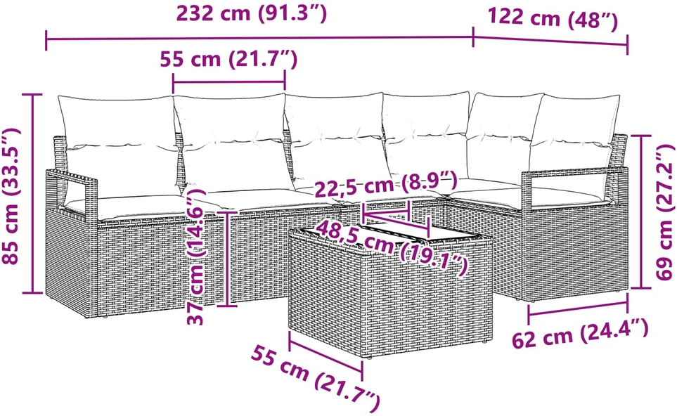 Sofos komplektas 6 pcs Pilka poliratanas