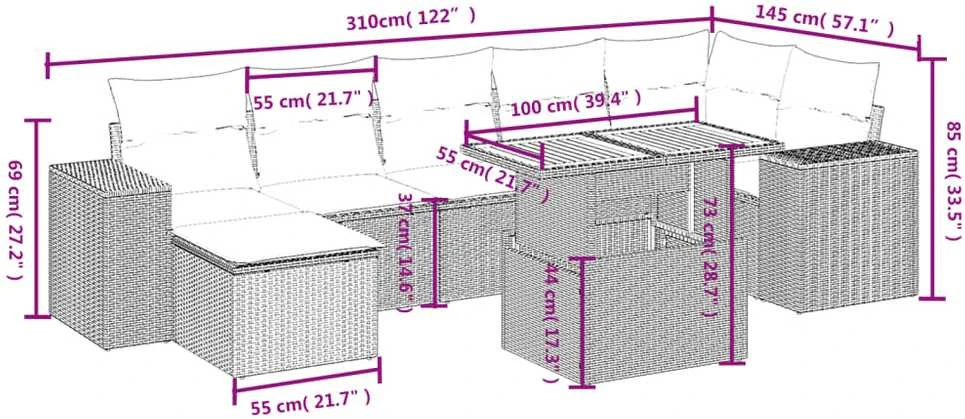 Lauko baldų komplektas Sofos komplektas su pagalvėlėmis, 8 dalių, juodas, poliratanas