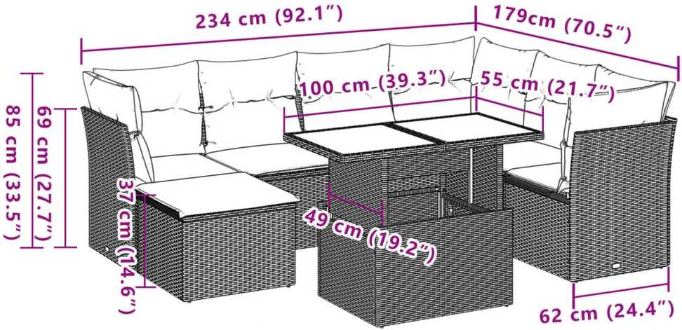 Lauko baldų komplektas Sofos komplektas su pagalvėlėmis, 8 dalių, juodas, poliratanas