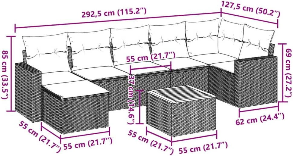 Sofos komplektas su pagalvėlėmis, 8 dalių, juodas, poliratanas