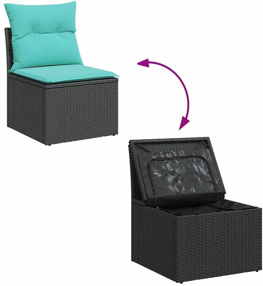 Lauko baldų komplektas Sofos komplektas su pagalvėlėmis, 6 dalių, juodas, poliratanas