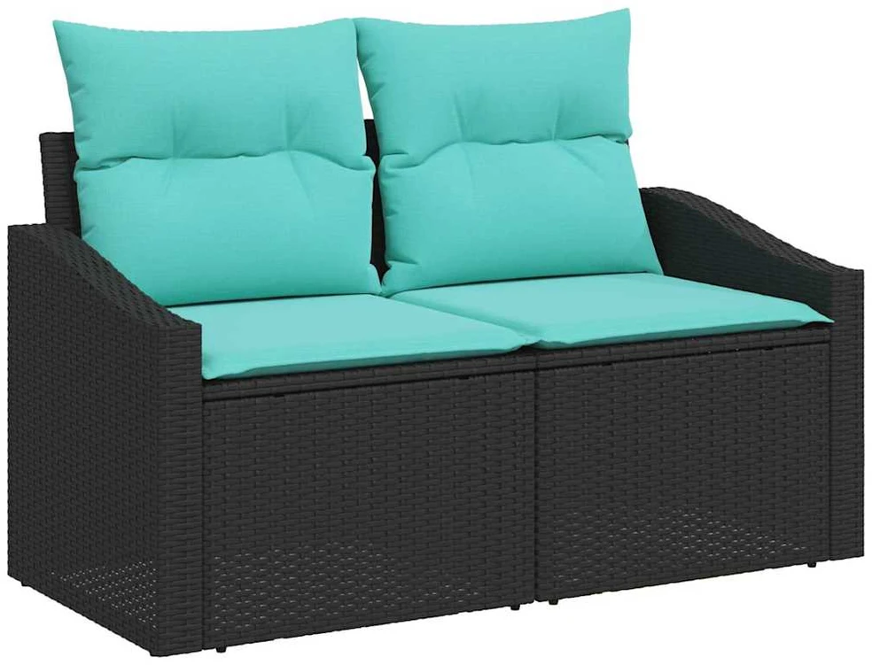 Sofos komplektas su pagalve su saugykla Juoda poliratanas