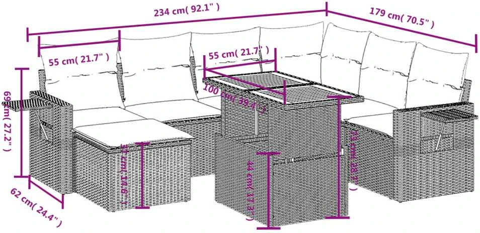 Lauko baldų komplektas Sofos komplektas su pagalvėlėmis, 8 dalių, juodas, poliratanas