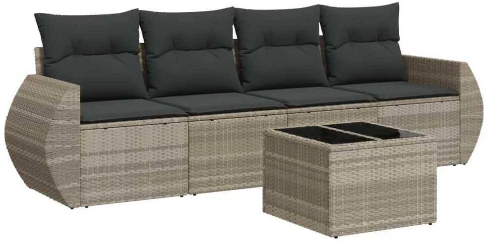 Sofa Sofos komplektas su pagalvėlėmis, 5 dalių, pilkas, poliratanas