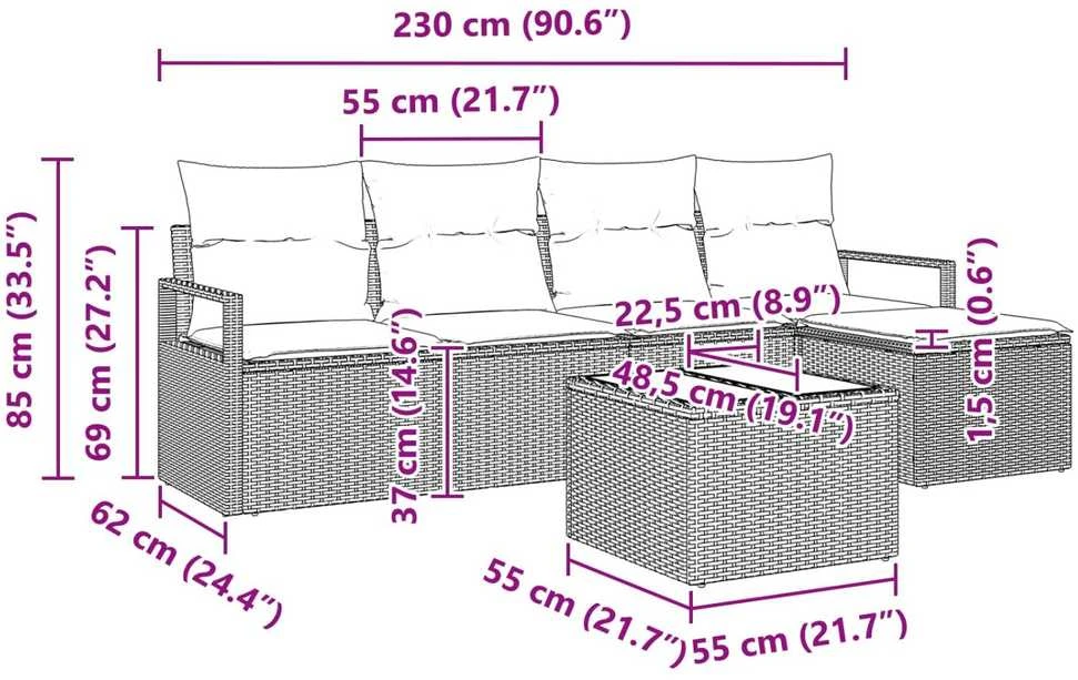 Sofos komplektas su pagalve 6 pcs Ruda poliratanas