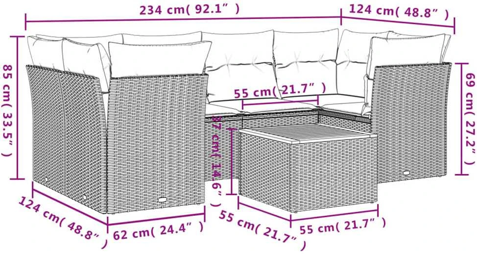 Lauko baldų komplektas Sofos komplektas su pagalvėlėmis, 7 dalių, pilkas, poliratanas