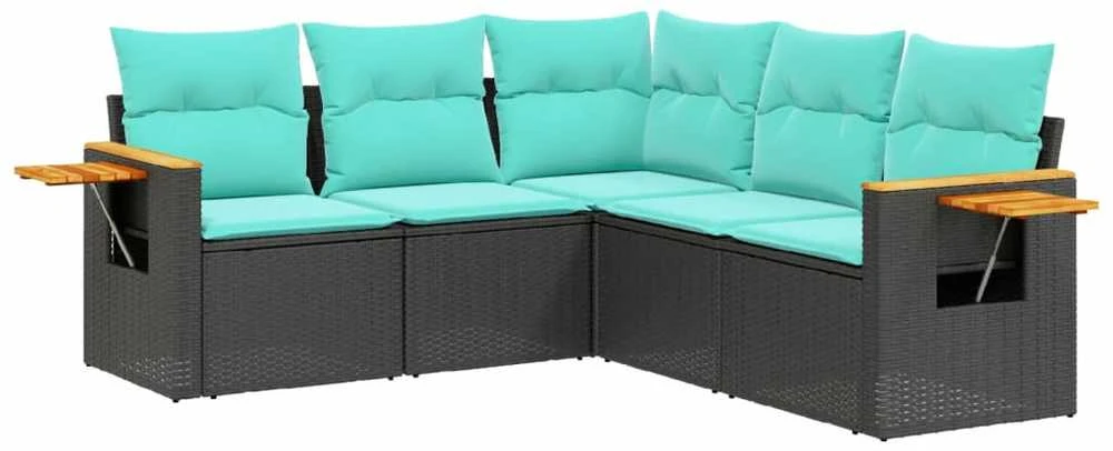 Sofa Sofos komplektas su pagalvėlėmis, 5 dalių, juodas, poliratanas