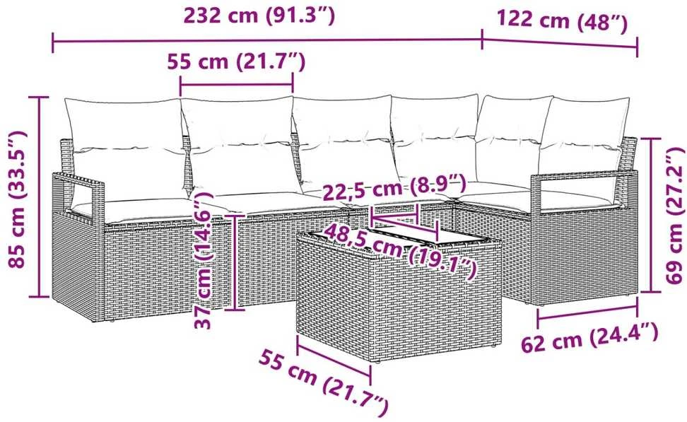 Lauko baldų komplektas Sofos komplektas 6 pcs Pilka poliratanas