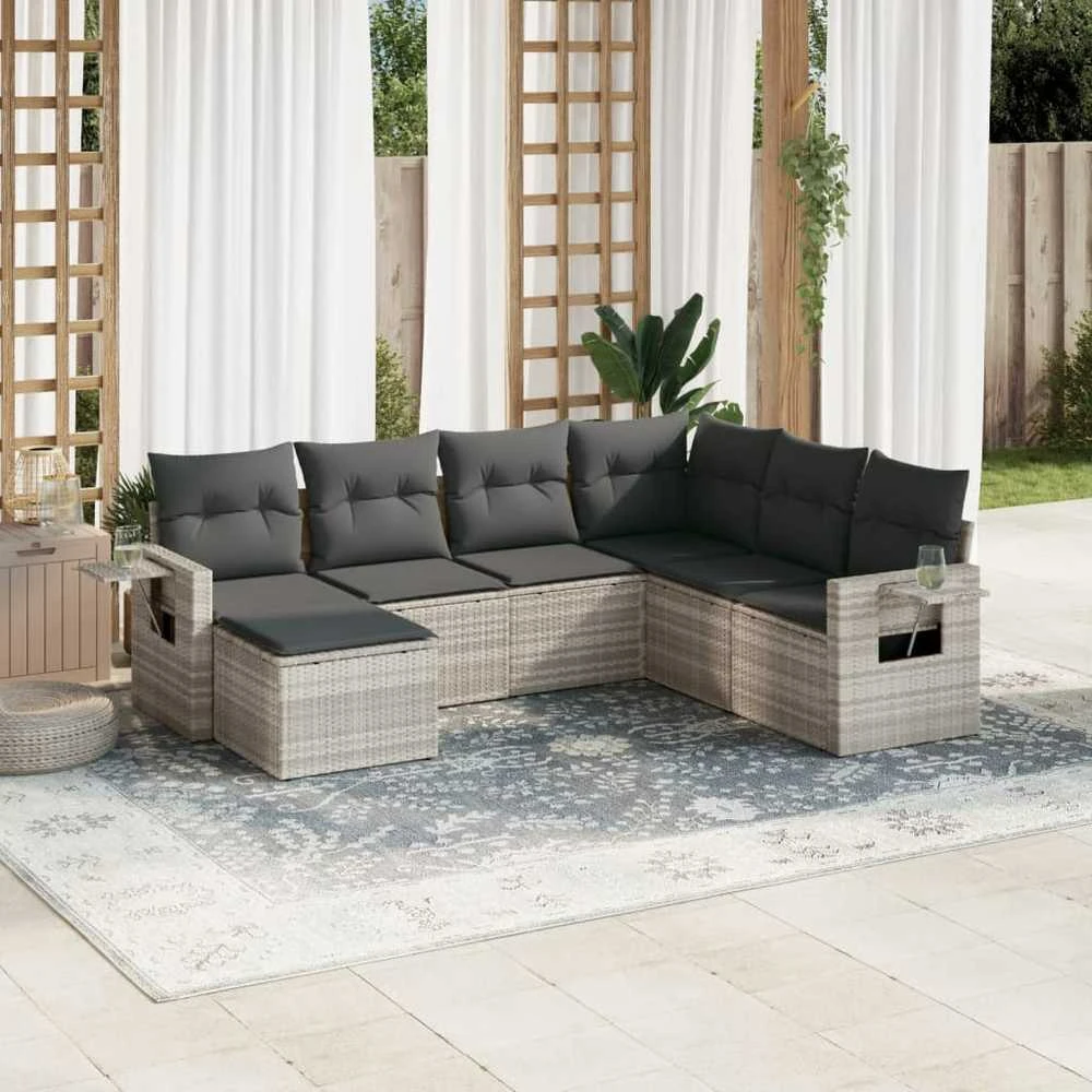 Lauko baldų komplektas Sofos komplektas su pagalvėlėmis, 7 dalių, pilkas, poliratanas