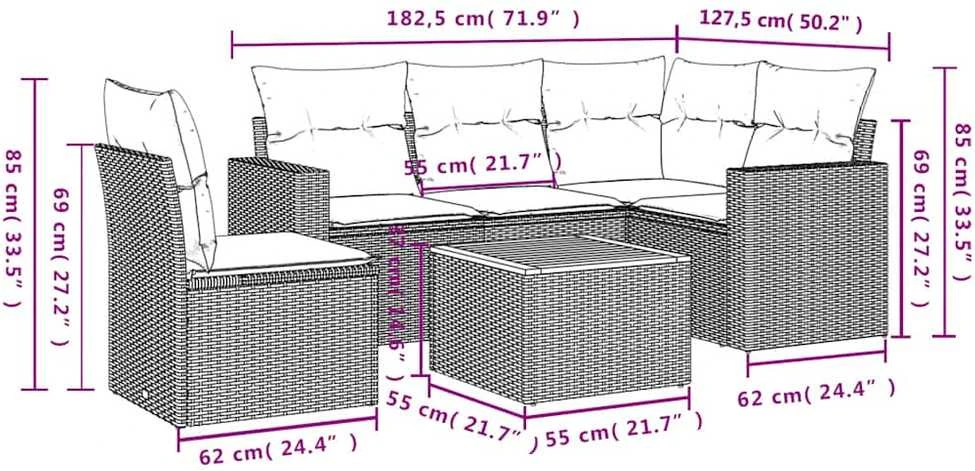 Sofos komplektas su pagalvėlėmis, 6 dalių, pilkas, poliratanas