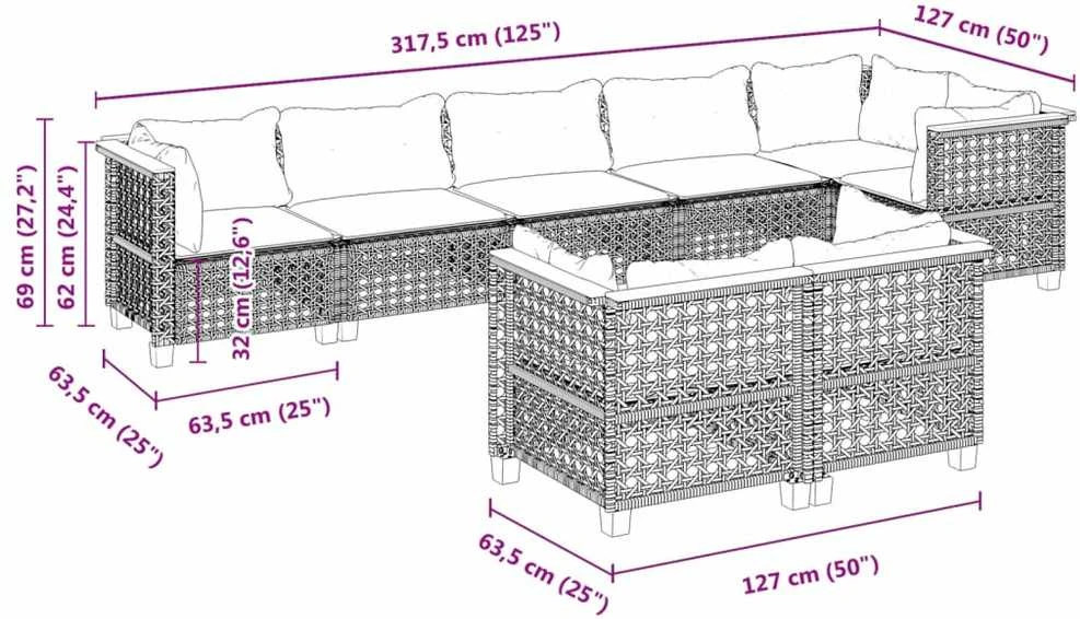 Lauko baldų komplektas Sofos komplektas su pagalvėlėmis, 8 dalių, smėlio, poliratanas