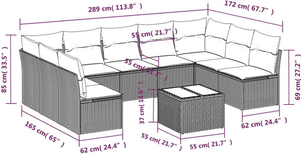 Lauko baldų komplektas Sofos komplektas su pagalvėlėmis, 10 dalių, smėlio, poliratanas