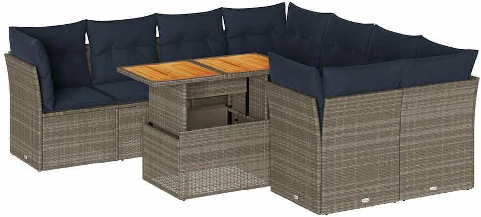 Sofa Sofos komplektas su pagalvėlėmis, 9 dalių, pilkas, poliratanas