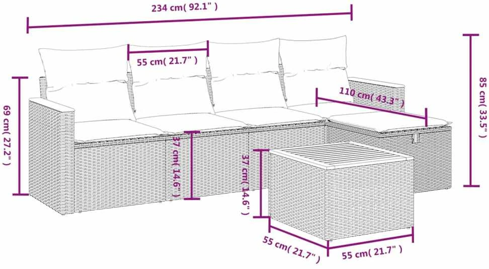 Lauko baldų komplektas Sofos komplektas su pagalvėlėmis, 6 dalių, smėlio, poliratanas