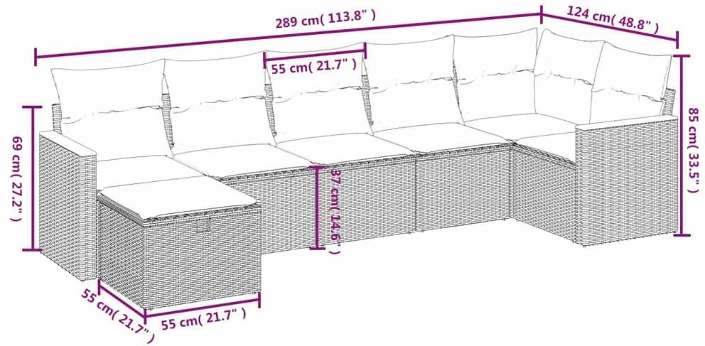 Lauko baldų komplektas Sofos komplektas su pagalvėlėmis, 7 dalių, smėlio, poliratanas