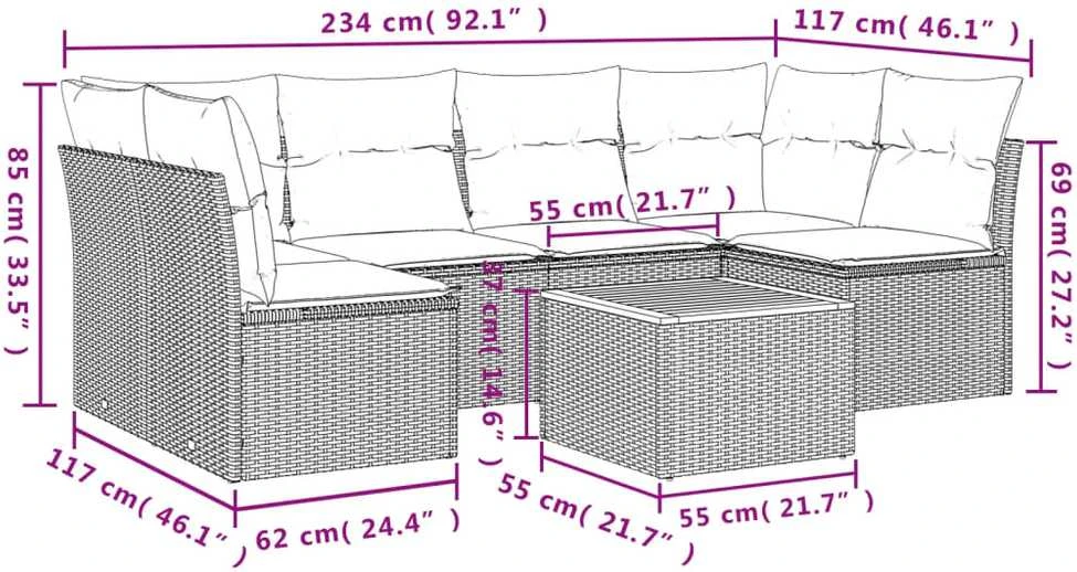 Lauko baldų komplektas Sofos komplektas su pagalvėlėmis, 7 dalių, pilkas, poliratanas